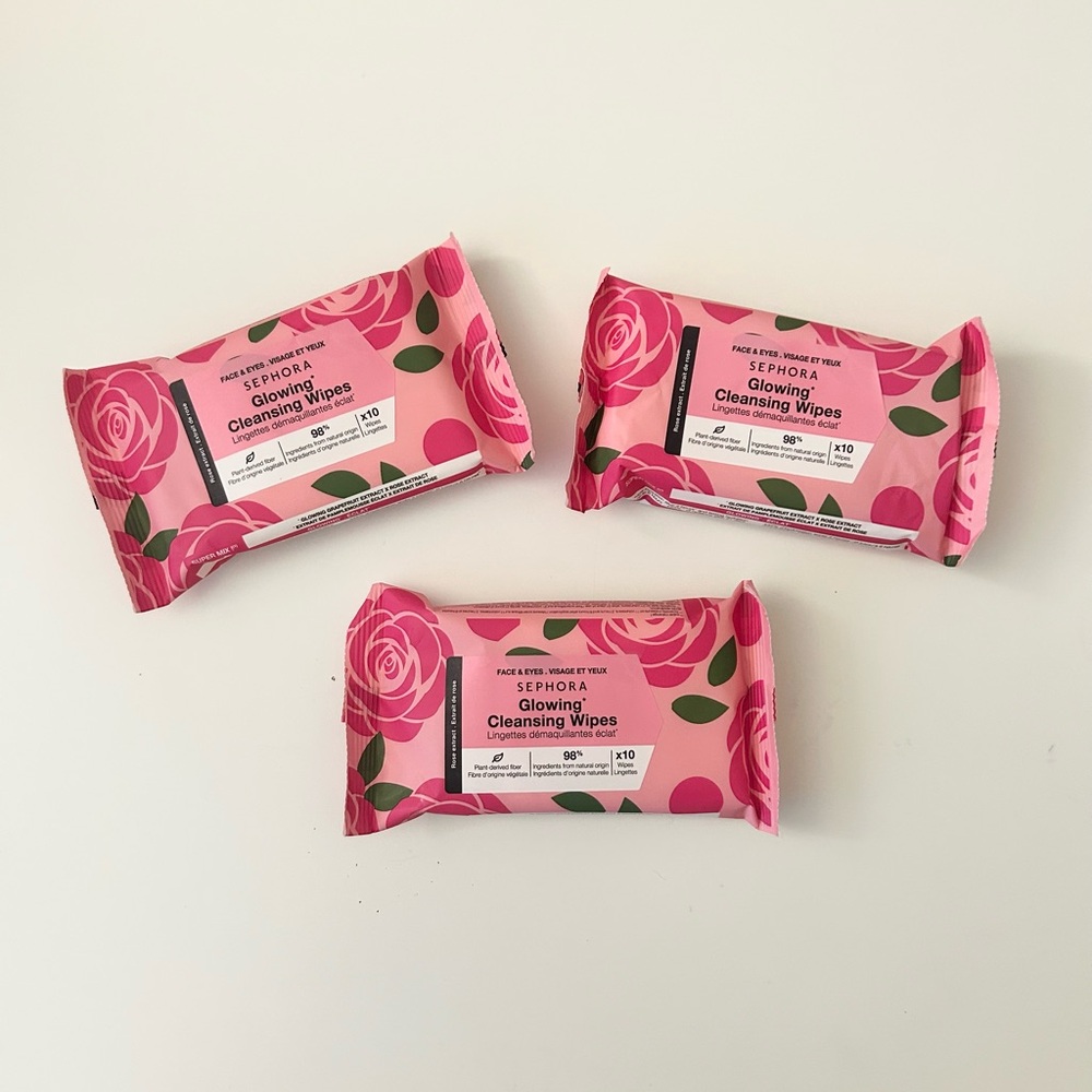 🌸SEPHORA COLLECTION Cleansing + Exfoliating Wipes in Rose Mini x 3